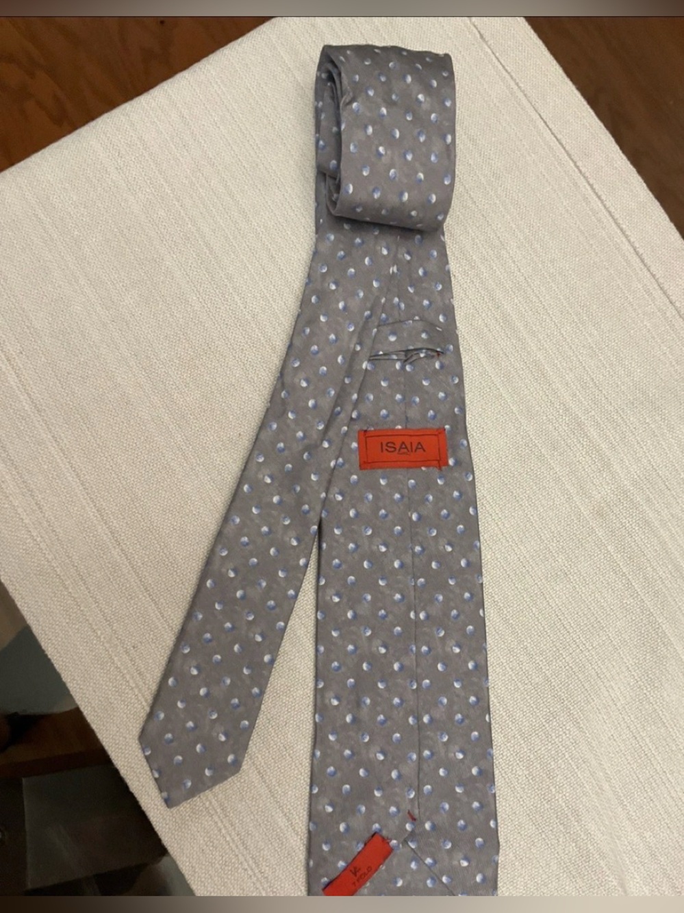 Isaia Gray Silk Tie with Light Blue Dot Motif